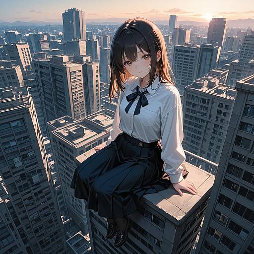 Smiling Girl Sitting on Building