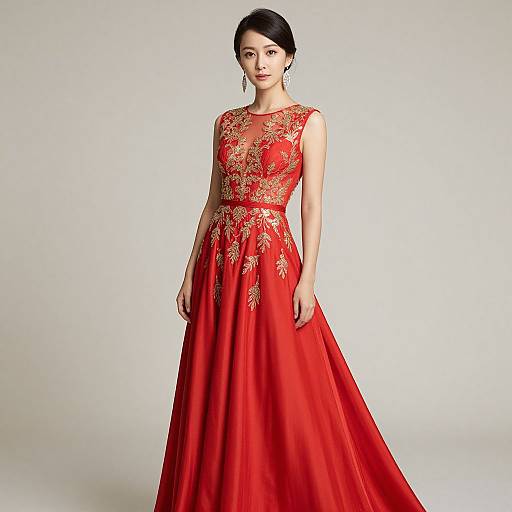 Elegant Woman in Luxurious Red Gown