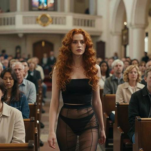 Cinematic Redhead Woman in Church
