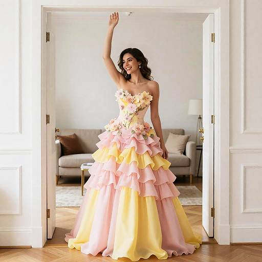 Elegant Woman in Vibrant Ball Gown