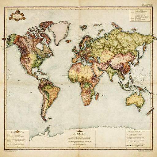 Antique 1800s Colonial World Map