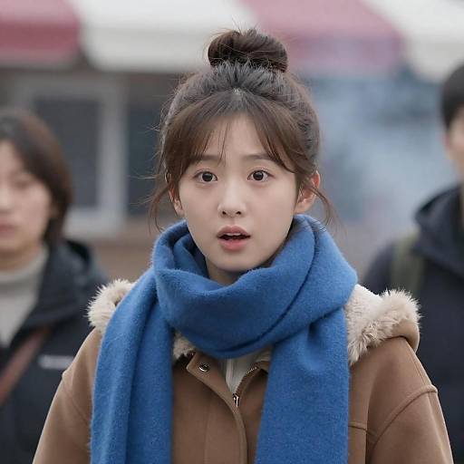 Surprised Girl in Cozy Winter Scene