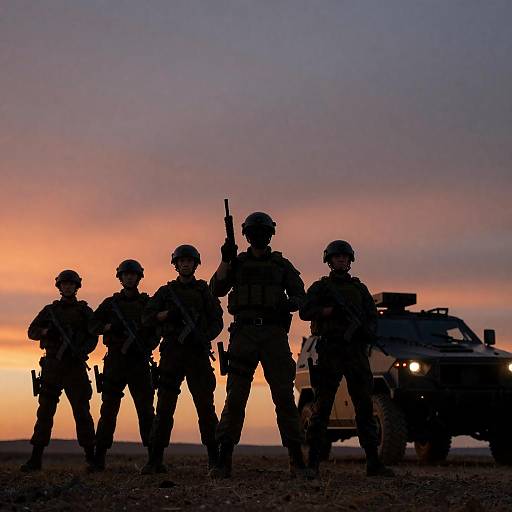 Dramatic Sunset Silhouette of Soldiers