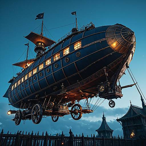 Hyper-Realistic Steampunk Airship at Twilight