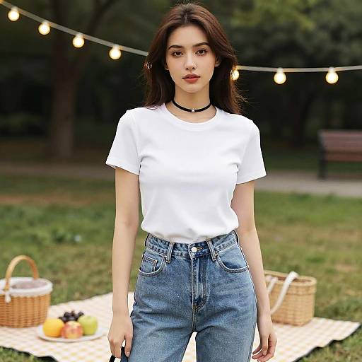 Casual Chic Woman Under String Lights