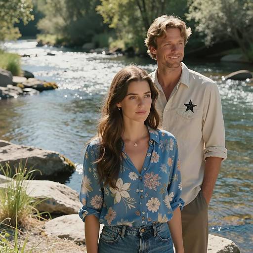 Couple by a Sunlit Riverbank