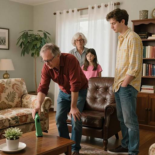 Living Room Scene with Three People