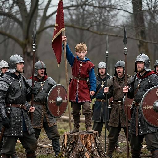 Epic Medieval Battle Scene with Young Hero