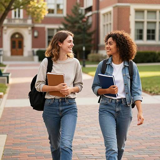 Campus Stroll: Two Friends Talking