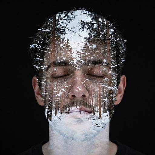 Double Exposure Face and Snowy Forest