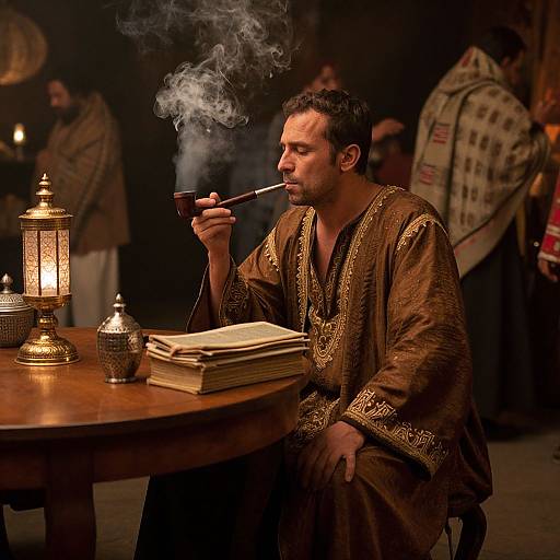 Contemplative Man in Opium Den