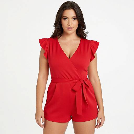 Playful Chic Woman in Red Romper