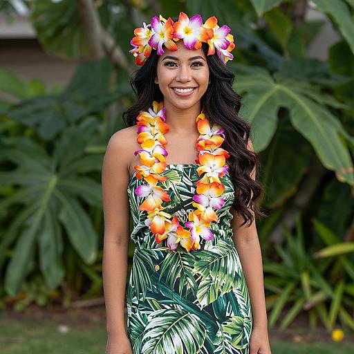 Woman in Hawaiian Luau Dress