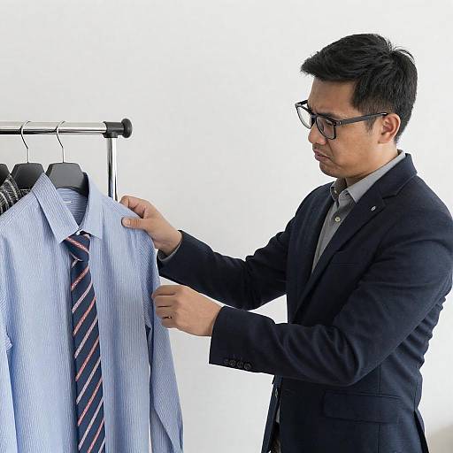 Frustrated Man Choosing Shirt and Tie