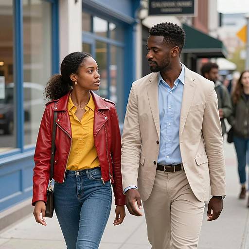 Urban Stroll: Stylish Duo on Sidewalk