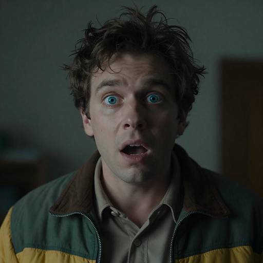 Frightened Man in Blue-Green Light