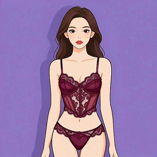 Elegant Woman in Burgundy Lace Bustier