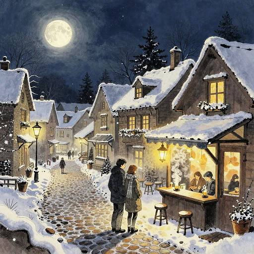 Nocturnal Winter Village Romance