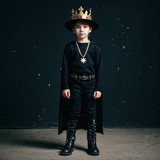 Boy in Black Costume with Crown and Necklace