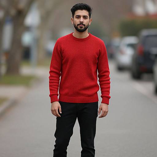 Realistic Man in Red Wool Sweater