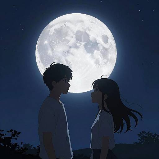 Anime Couple Under Full Moon