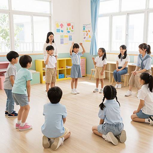 Children Playing Charades in Classroom