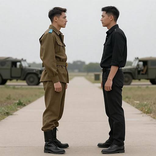 Soldier and Civilian Facing Each Other