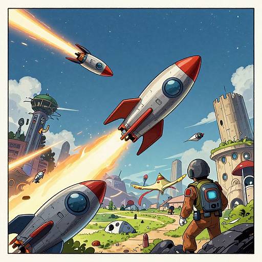 Alien Rocket Combat Animated Illustration