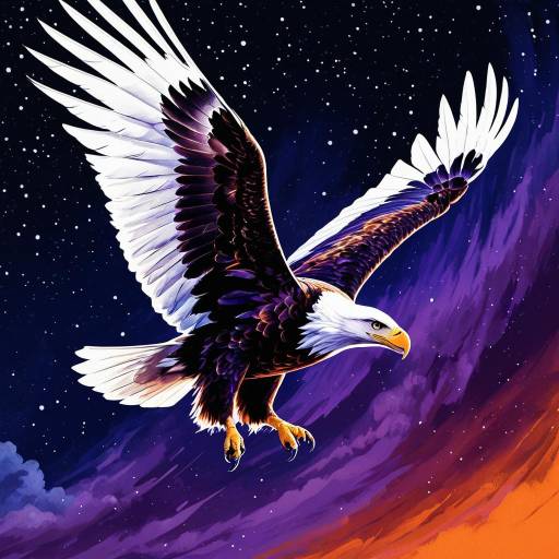 Soaring Eagle Against Aurora Night Sky Soaring Eagle Against Aurora Night Sky