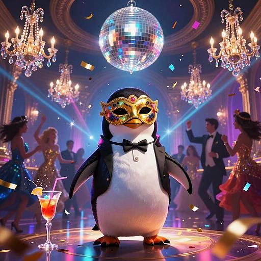 Gleeful Penguin at Masquerade Ball