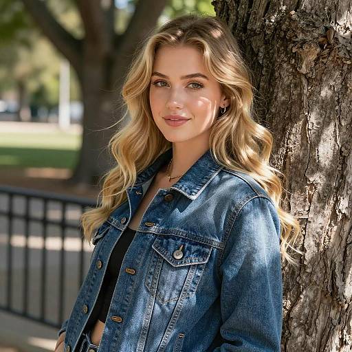 Blonde Woman Leaning on Tree