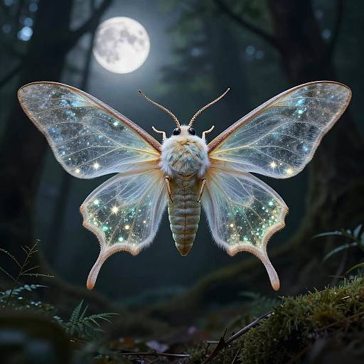 Ethereal Moth Humanoid in Moonlit Forest