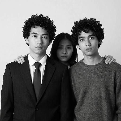 Serious Trio in Black-and-White Portrait