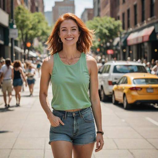 Chic Young Woman on Urban Sidewalk