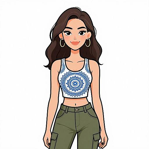 Smiling Woman in Bohemian Casual Outfit