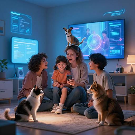 AI-Generated Family in Cyberpunk Home