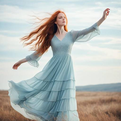 Young Woman in Flowing Blue Dress Outdoors