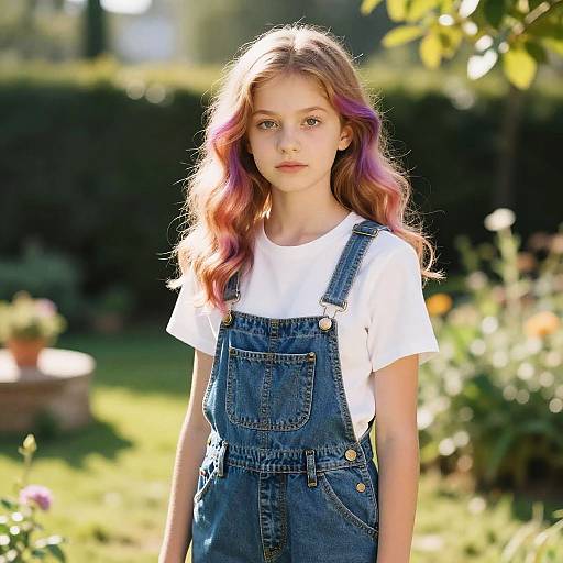 Teenage Girl with Peekaboo Color Hair in Garden
