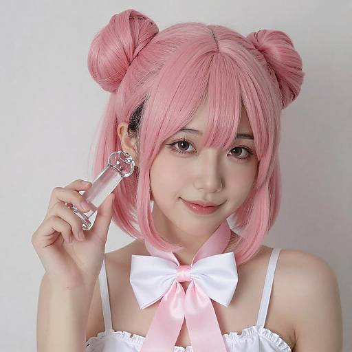 Young Woman with Pink Hair and Bow