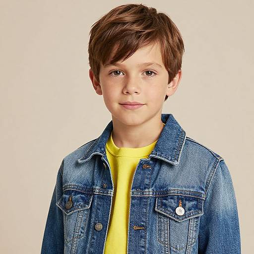 Boy in Denim Jacket and Yellow Shirt