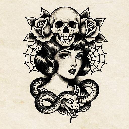 Vintage Tattoo Style Monochrome Illustration