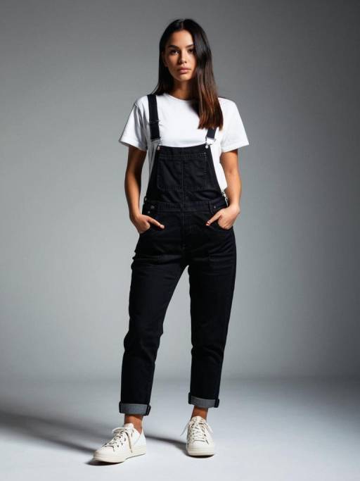 Casual Streetwear Woman in Denim Overalls