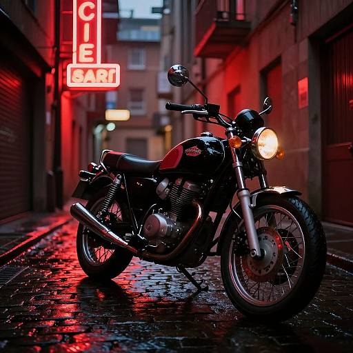 Vintage Motorcycle in Neon Alley