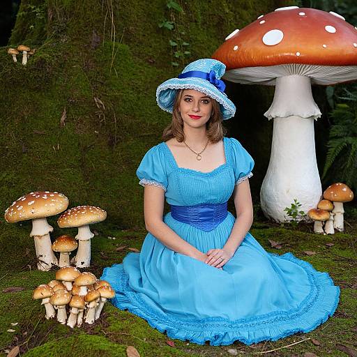 Woman in Blue Mushroom Dress