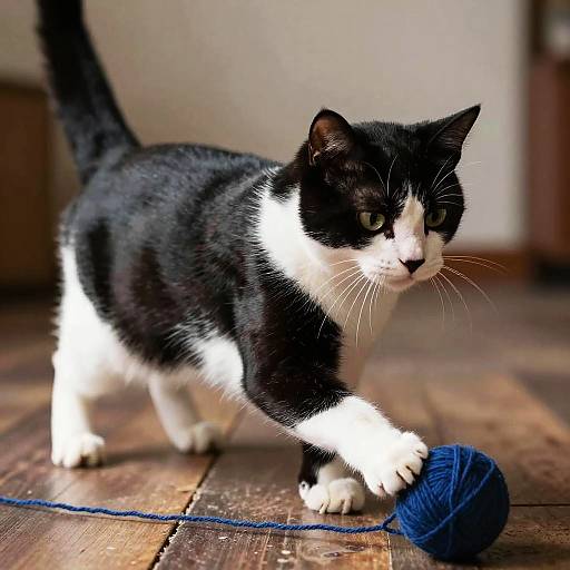 Realistic Tuxedo Cat Playing Yarn