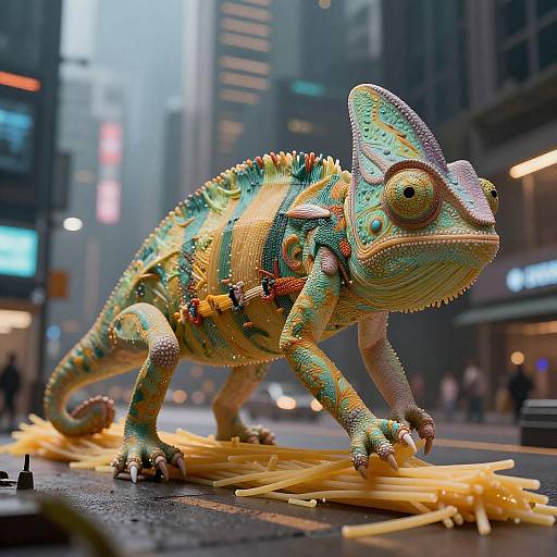 Spaghetti Chameleon in Cyberpunk City