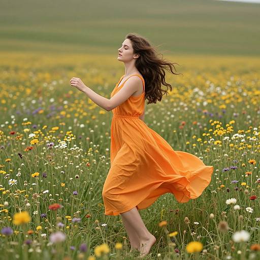 Woman Dancing Among Wildflowers