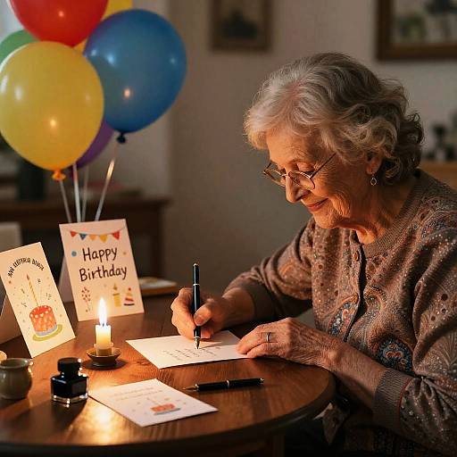 Elderly Woman Writing Birthday Letter