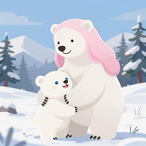 Long Pink-Haired Polar Mother and Cub