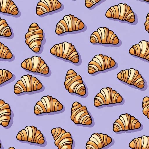 Cartoon Croissant Pattern on Lavender Background